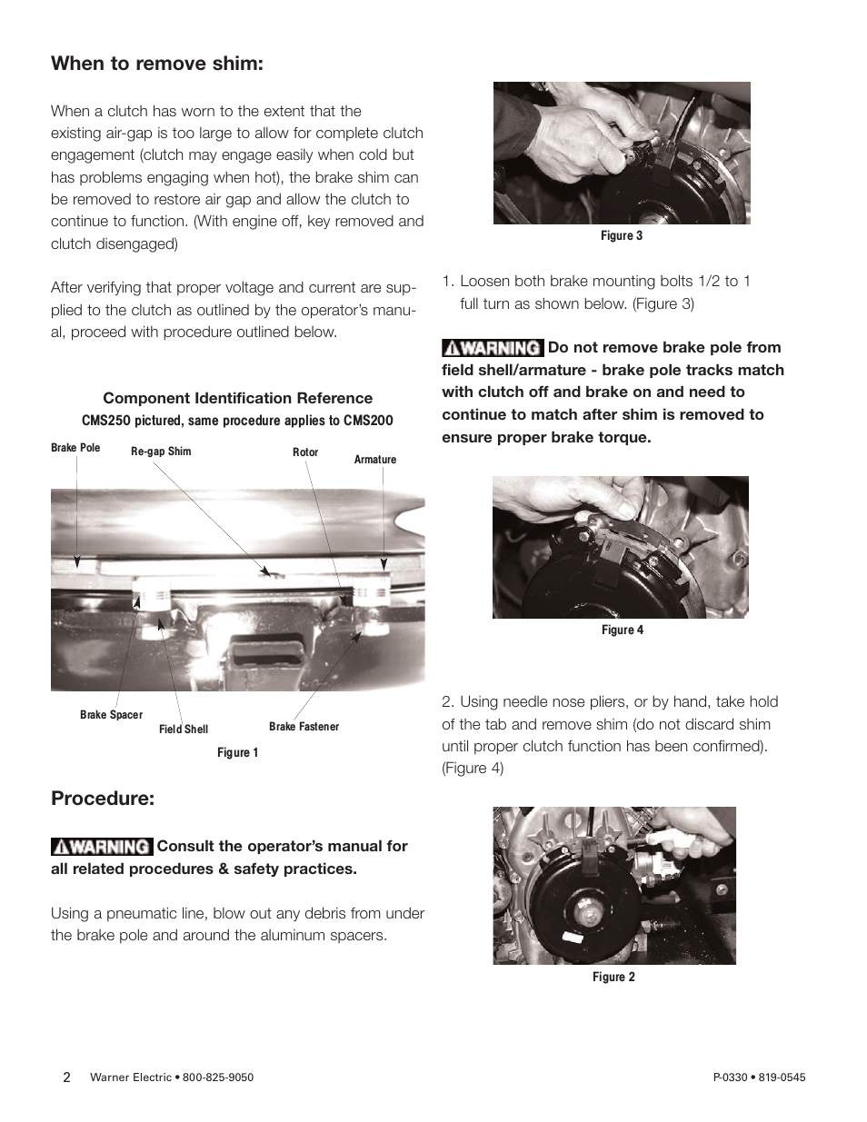 When to remove shim, Procedure | Warner Electric Re-gap Adjustment Procedure User Manual | Page 2 / 4