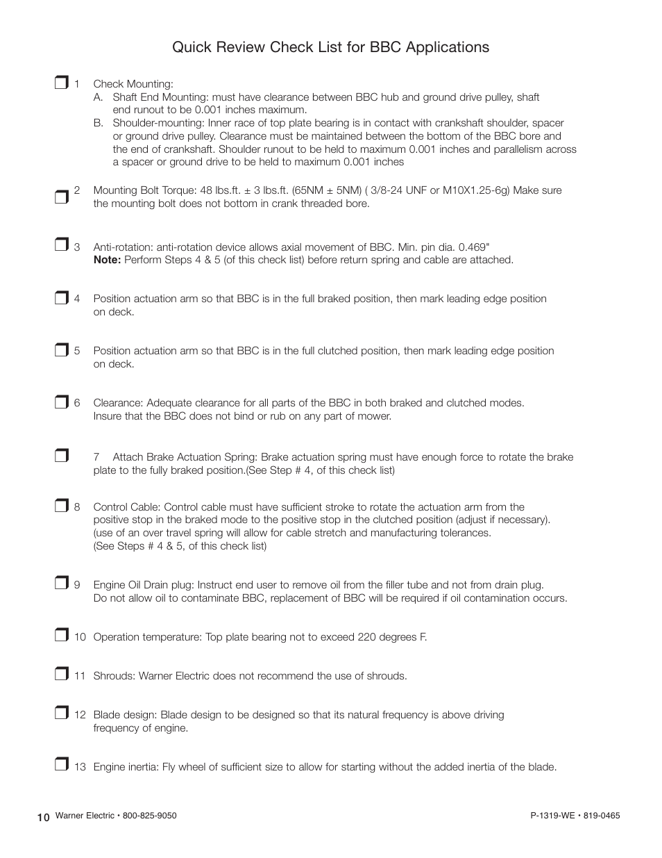 Warner Electric Blade Brake Clutch Application Guide User Manual | Page 10 / 11