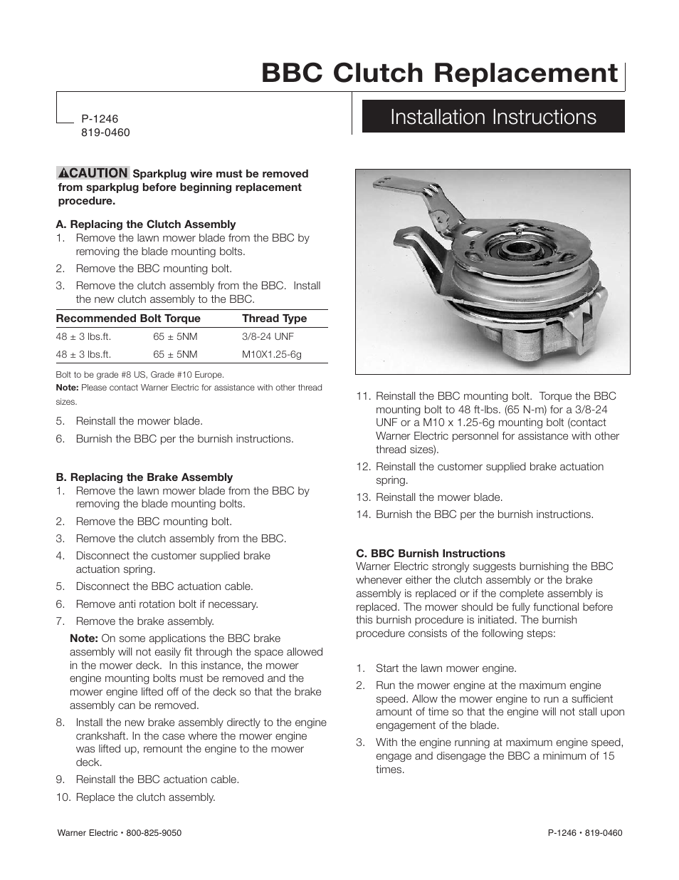 Warner Electric BBC Clutch Replacement User Manual | 2 pages