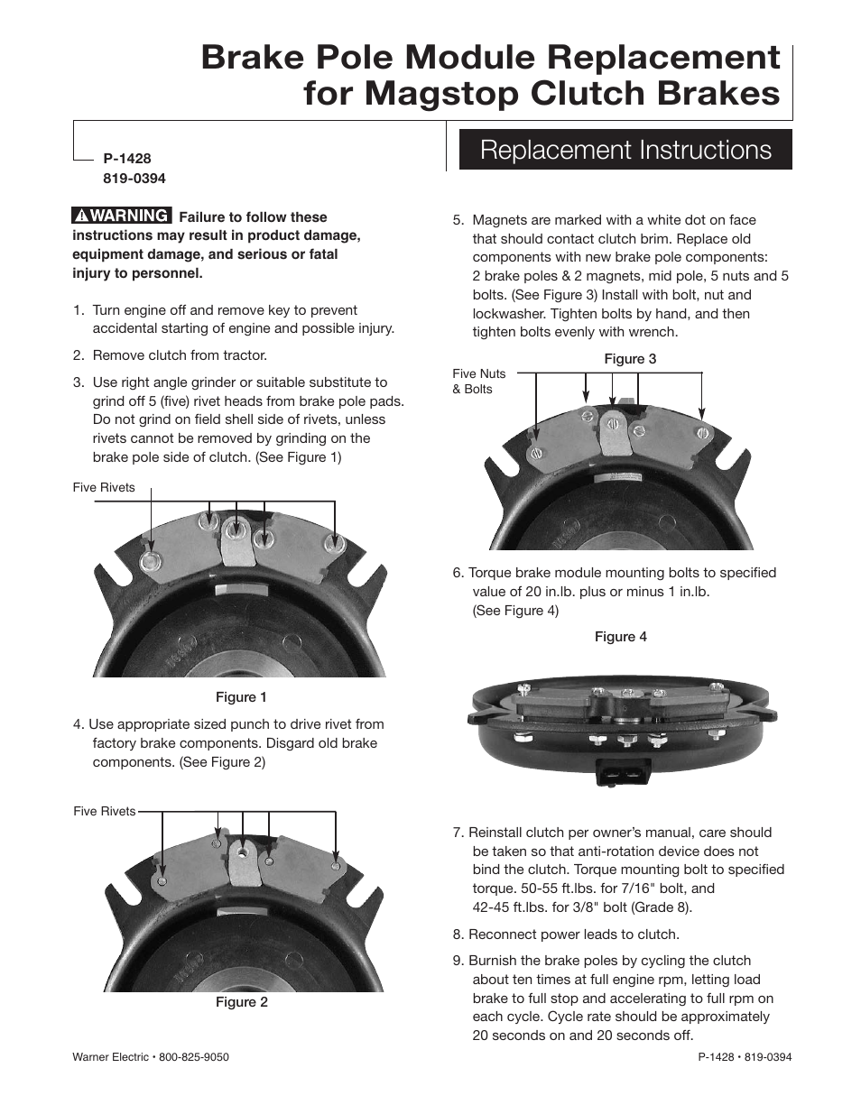 Warner Electric Brake Pole Module Replacement for Magstop Clutch Brakes User Manual | 2 pages