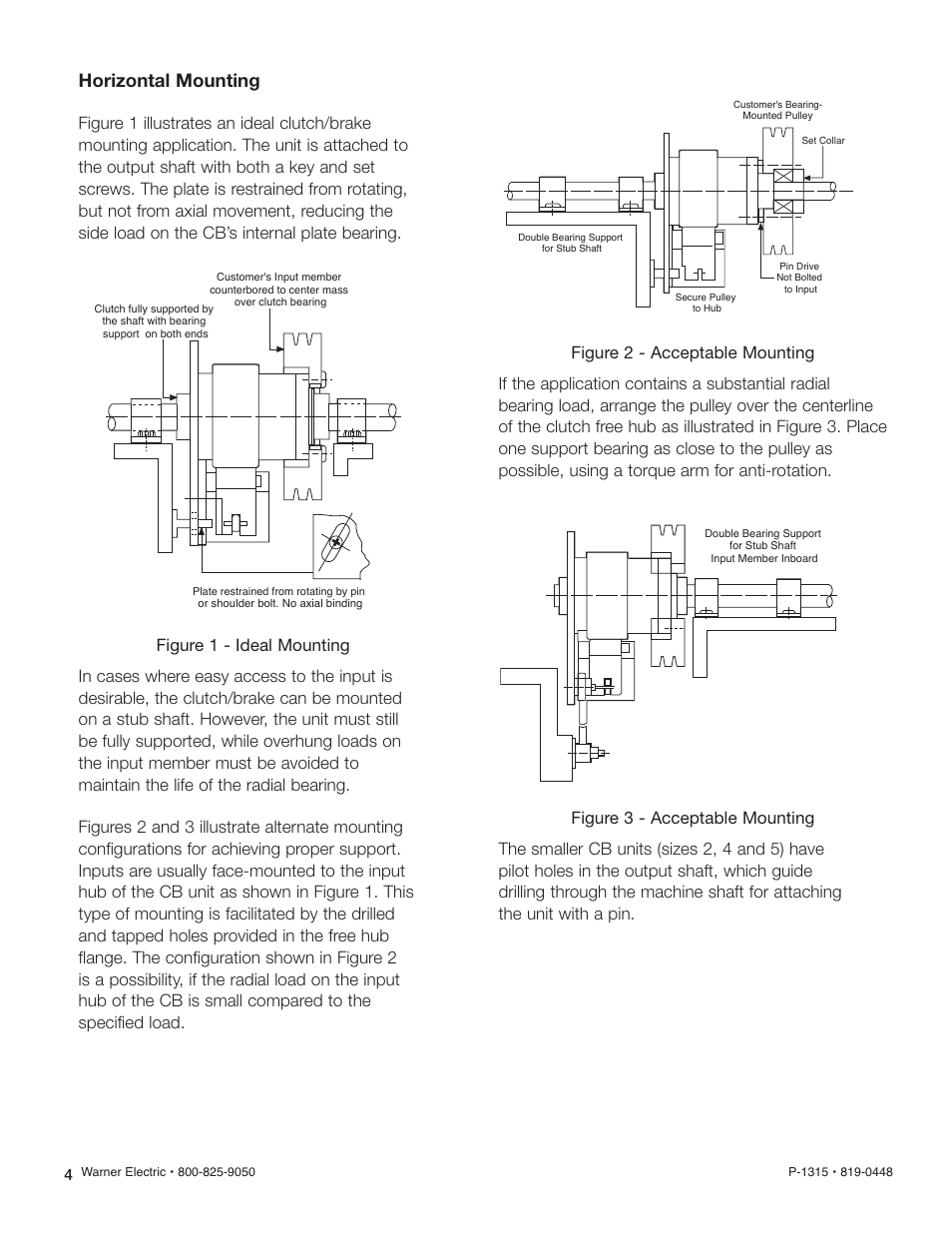 Horizontal mounting | Warner Electric CB Series Size 2 User Manual | Page 4 / 6