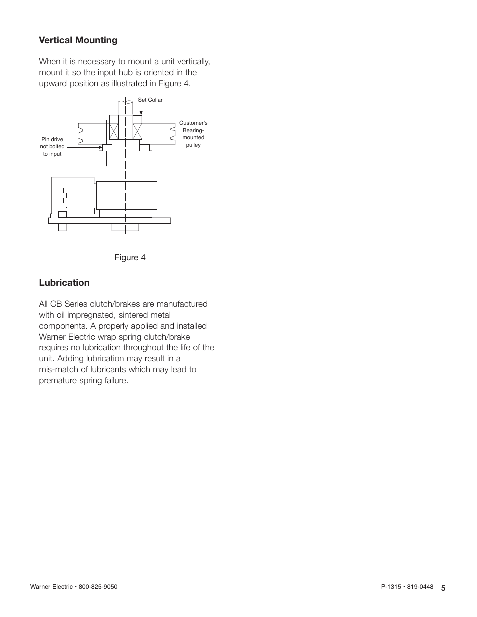 Vertical mounting, Lubrication | Warner Electric CB Series Size 2 User Manual | Page 5 / 6