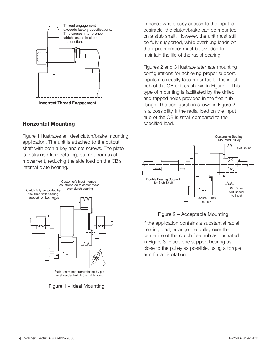 Horizontal mounting | Warner Electric CB Series and Super CB Series Sizes 2, 4, 5, 6 and 8 User Manual | Page 4 / 14