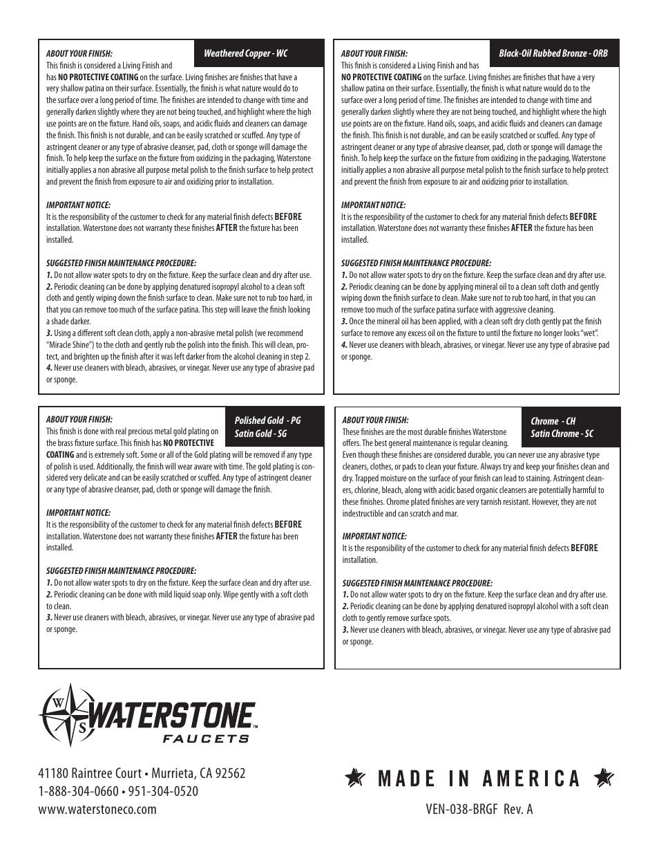 Waterstone BRIDGE FAUCETS 6350 User Manual | Page 6 / 6