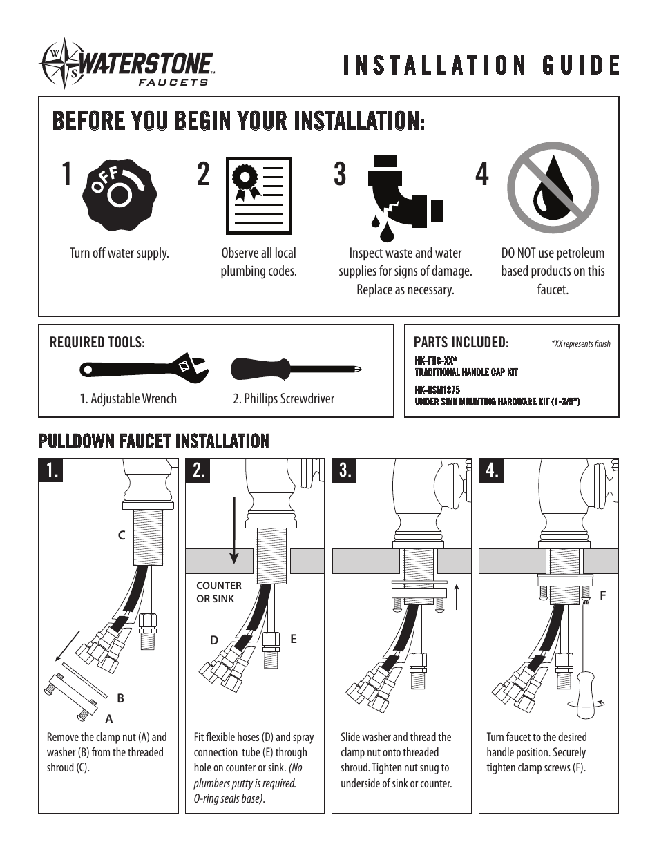 Pulldown faucet installation | Waterstone PLP PULLDOWN FAUCET 5800 User Manual | Page 2 / 6