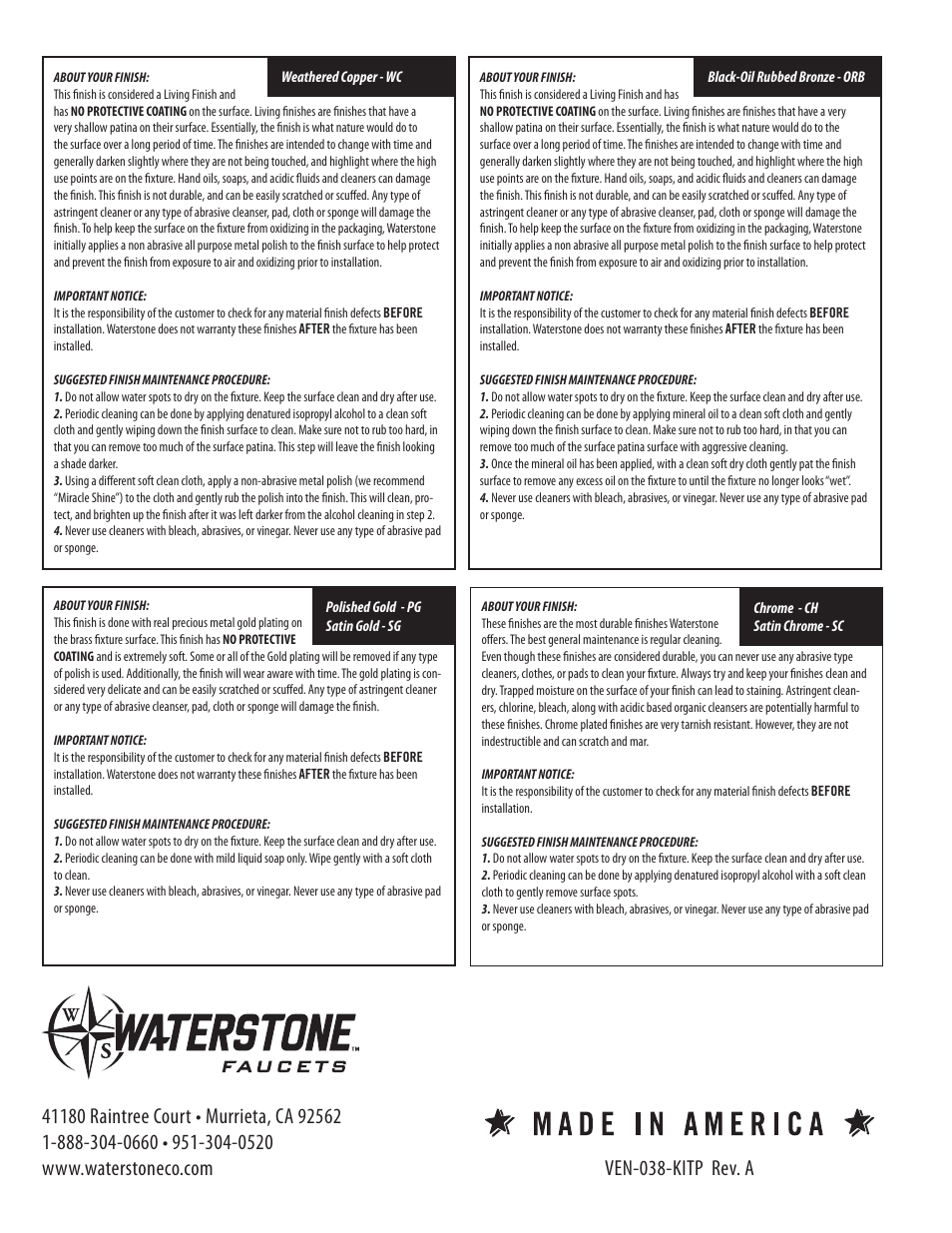 Waterstone PREP FAUCETS 4900 User Manual | Page 6 / 6