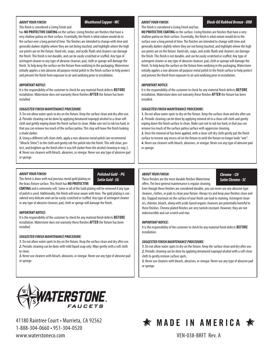 Waterstone BAR FAUCETS 2500 User Manual | Page 6 / 6