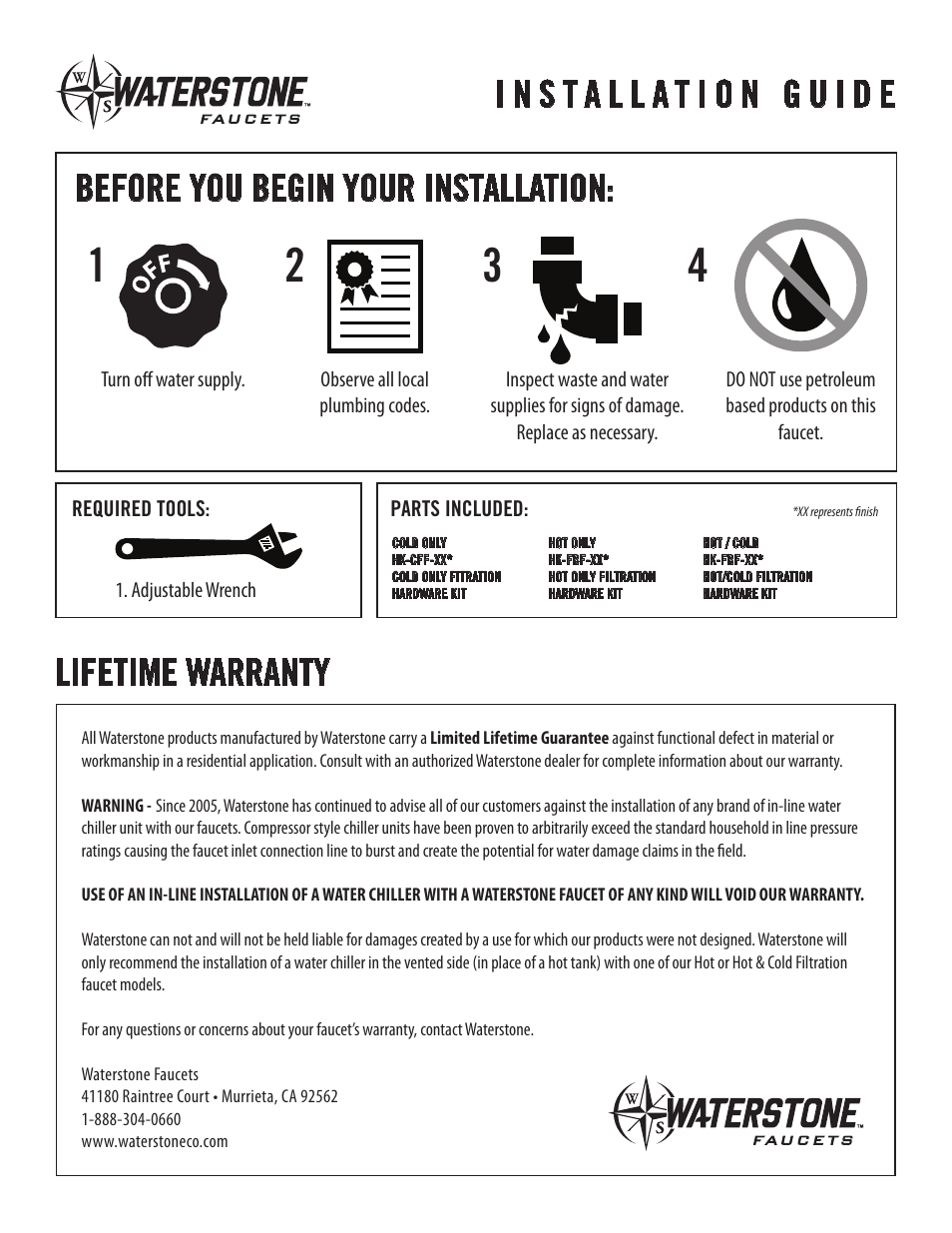 Lifetime warranty | Waterstone FILTRATION FAUCETS 1900HC User Manual | Page 2 / 6