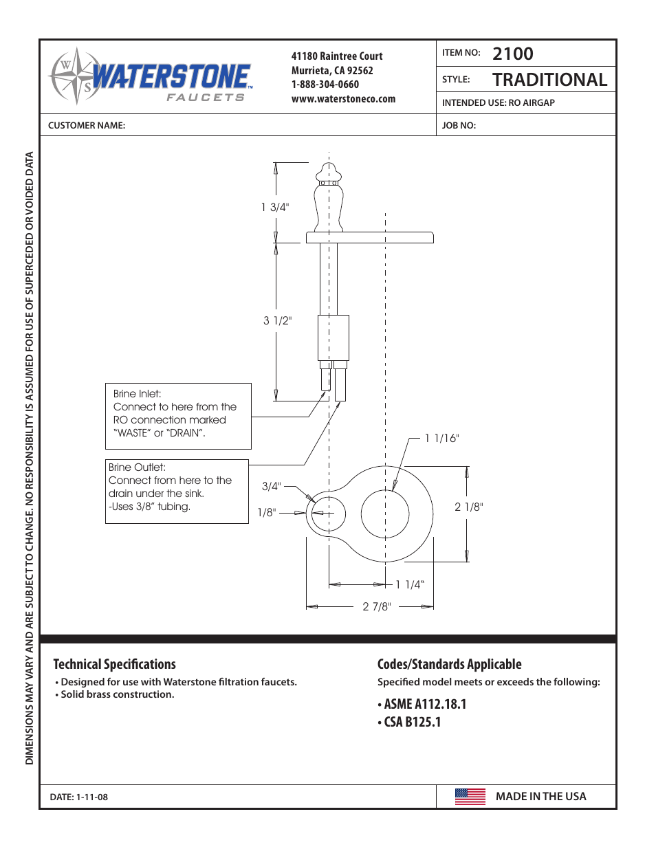 Waterstone AIR GAPS 2100 User Manual | 1 page