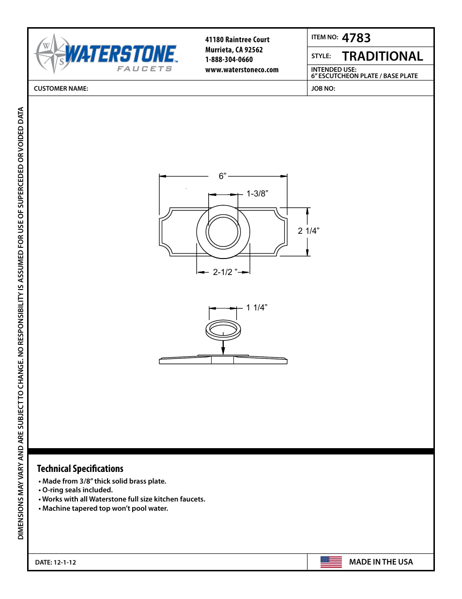 Waterstone ESCUTCHEON PLATES 4783 User Manual | 1 page