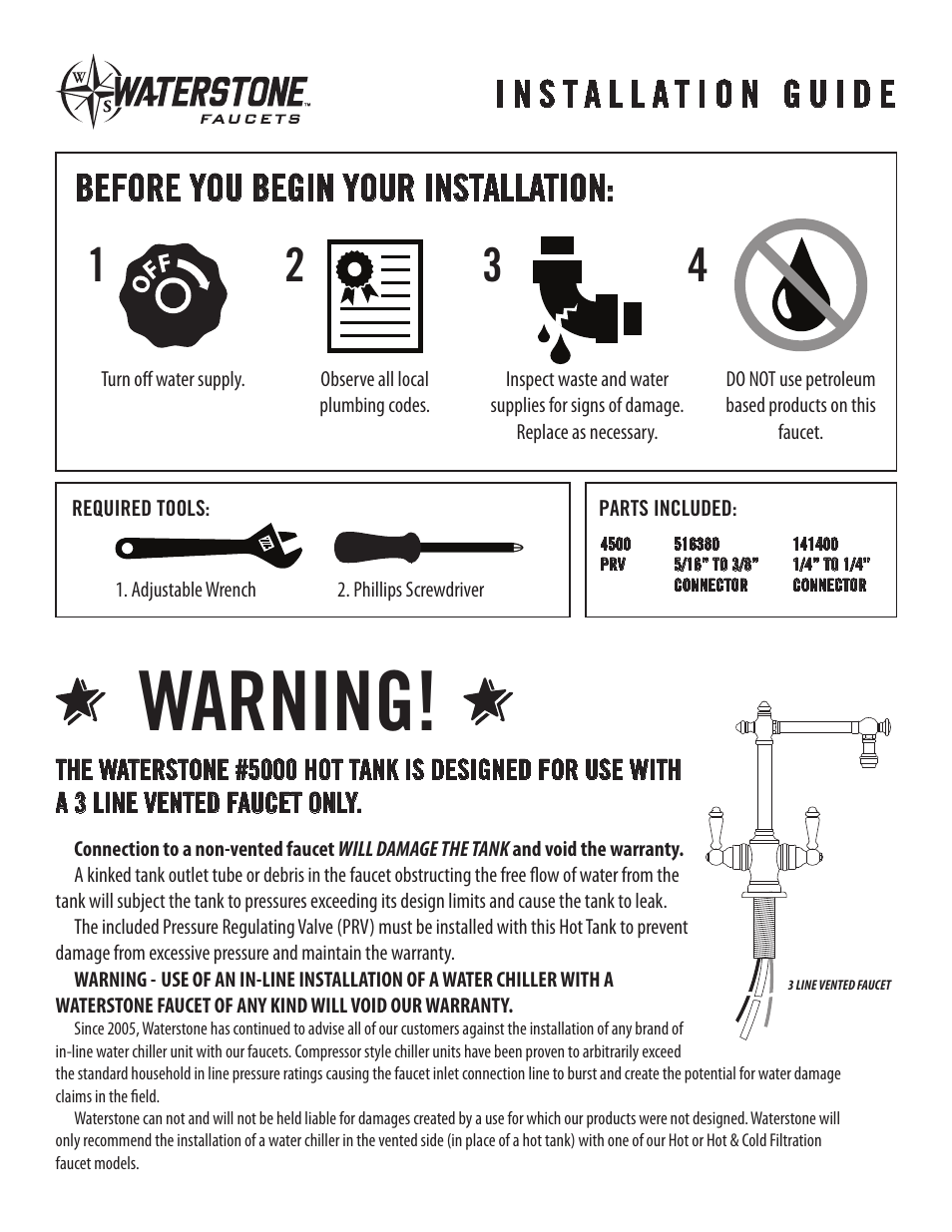 Warning | Waterstone UNDER SINK SYSTEMS 4500 User Manual | Page 2 / 6