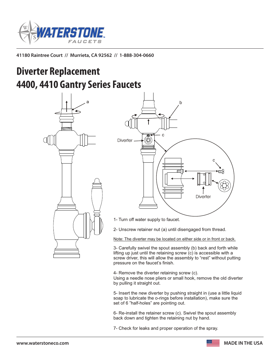Waterstone Diverter 4400, 4410 Gantry Series User Manual | 1 page