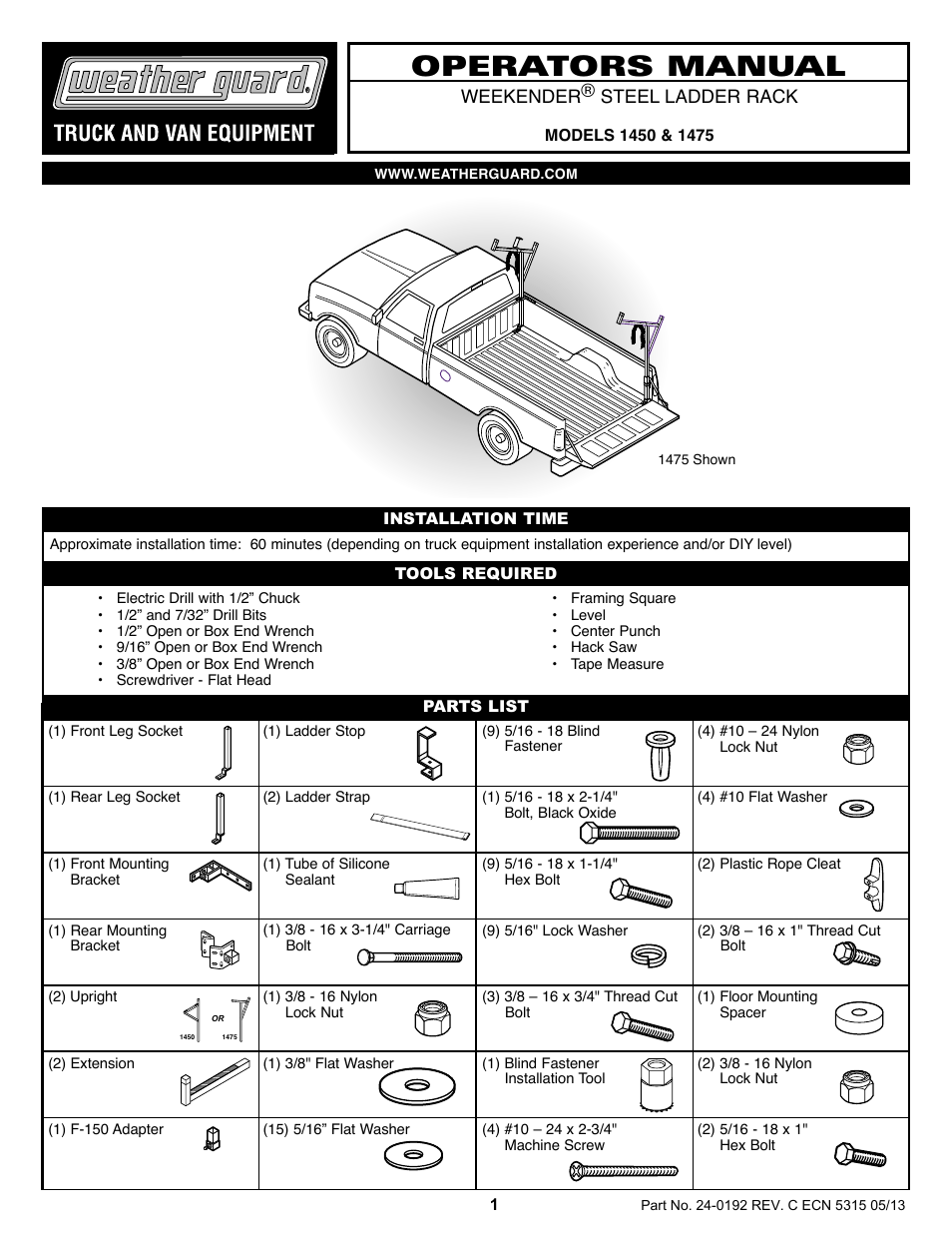 WEATHER GUARD 1450 User Manual | 8 pages