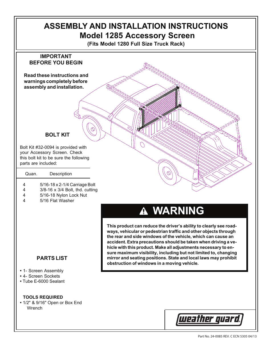 WEATHER GUARD 1285 User Manual | 3 pages