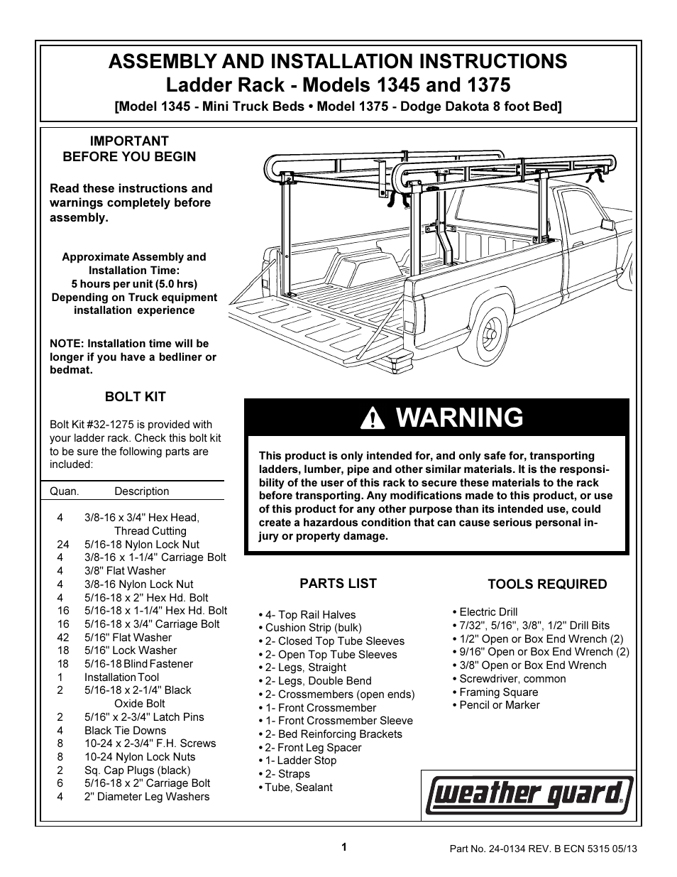 WEATHER GUARD 1345 User Manual | 4 pages