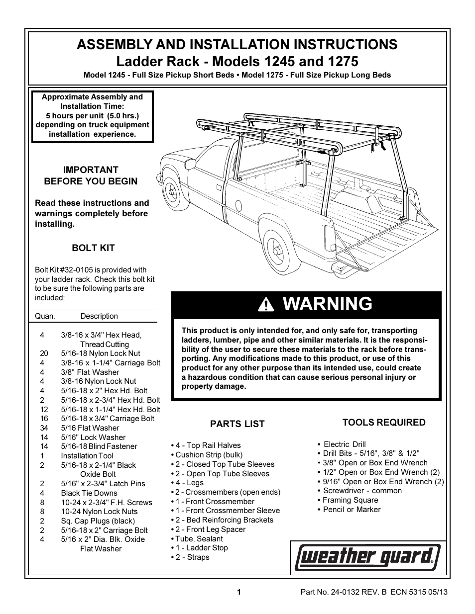 WEATHER GUARD 1245 User Manual | 4 pages