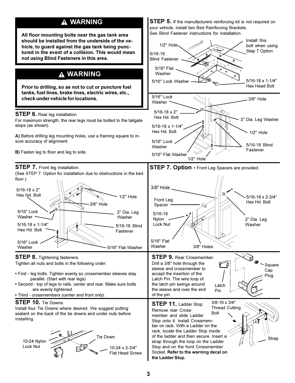 Warning, Step 7, Step 11 | Step 10, Step 9, Step 8, Step 7. option, Step 6, Step 5 | WEATHER GUARD 1245 User Manual | Page 3 / 4