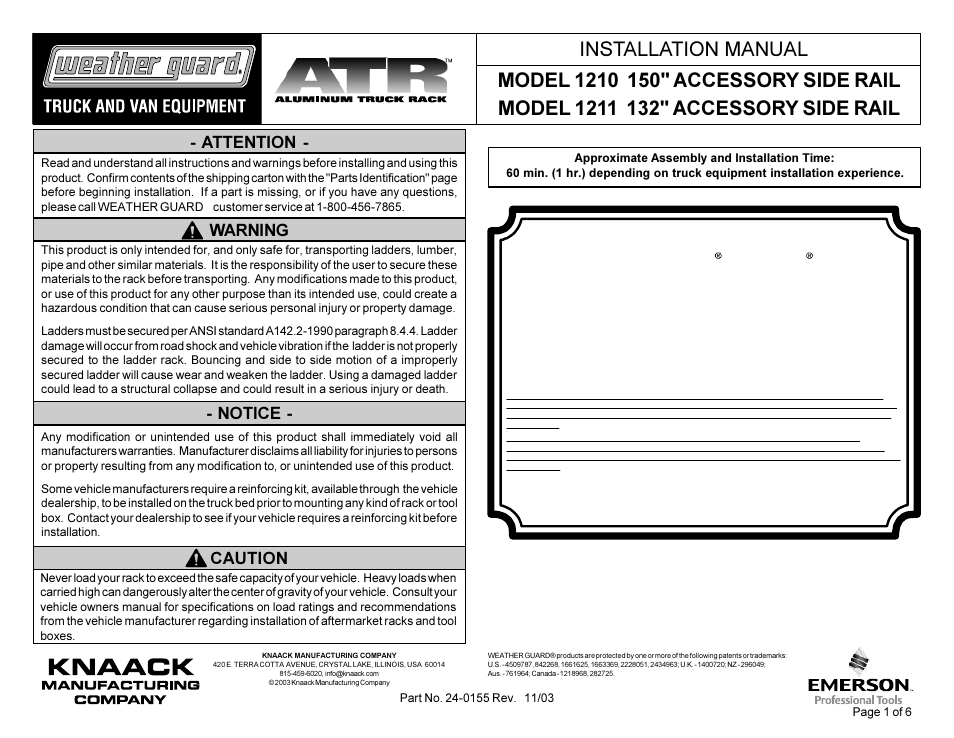 WEATHER GUARD 1210 User Manual | 6 pages