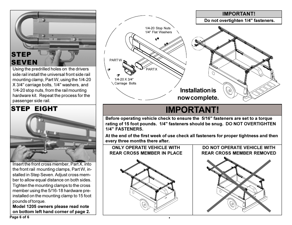 Important, Step seven step eight, Installation is now complete | WEATHER GUARD 1210 User Manual | Page 6 / 6