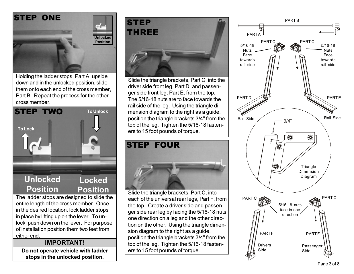 Step two locked position unlocked position, Step one, Step three step four | WEATHER GUARD 1200 User Manual | Page 3 / 8