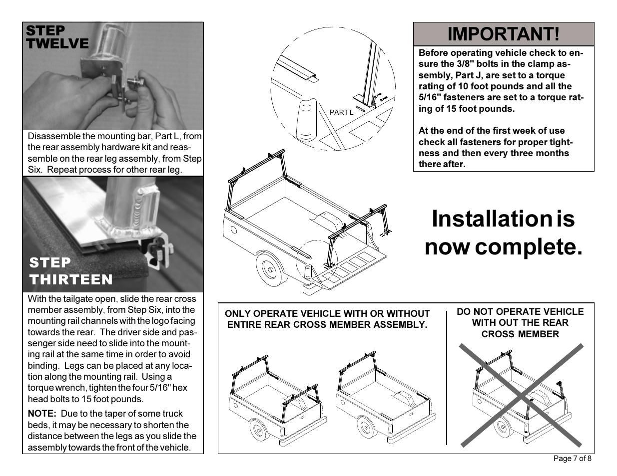 Installation is now complete, Important, Step twelve step thirteen | WEATHER GUARD 1200 User Manual | Page 7 / 8