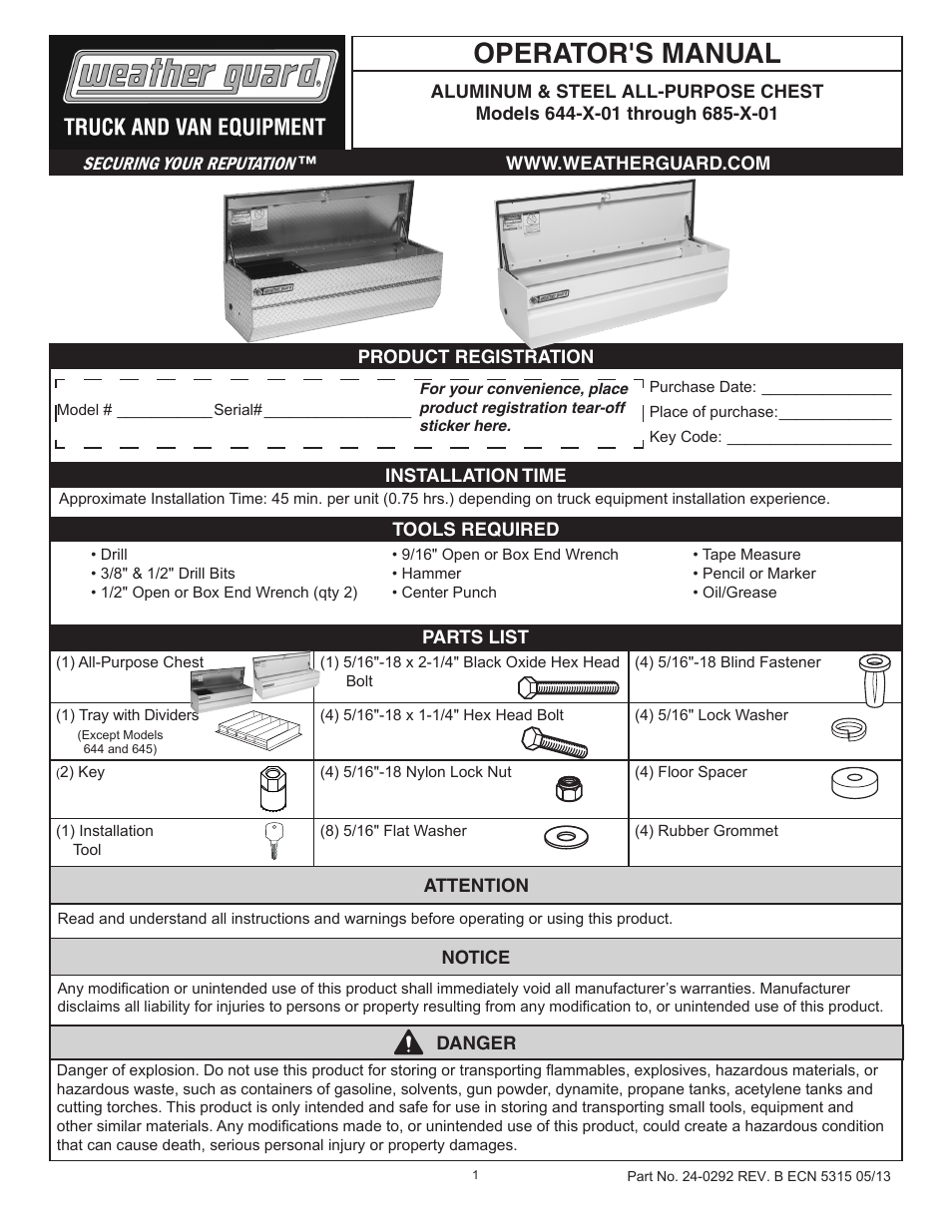 WEATHER GUARD 644-X-01 through 685-X-01 User Manual | 15 pages