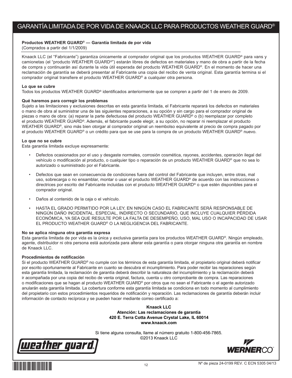 WEATHER GUARD 164-X-01 THRU 186-X-01 User Manual | Page 12 / 18
