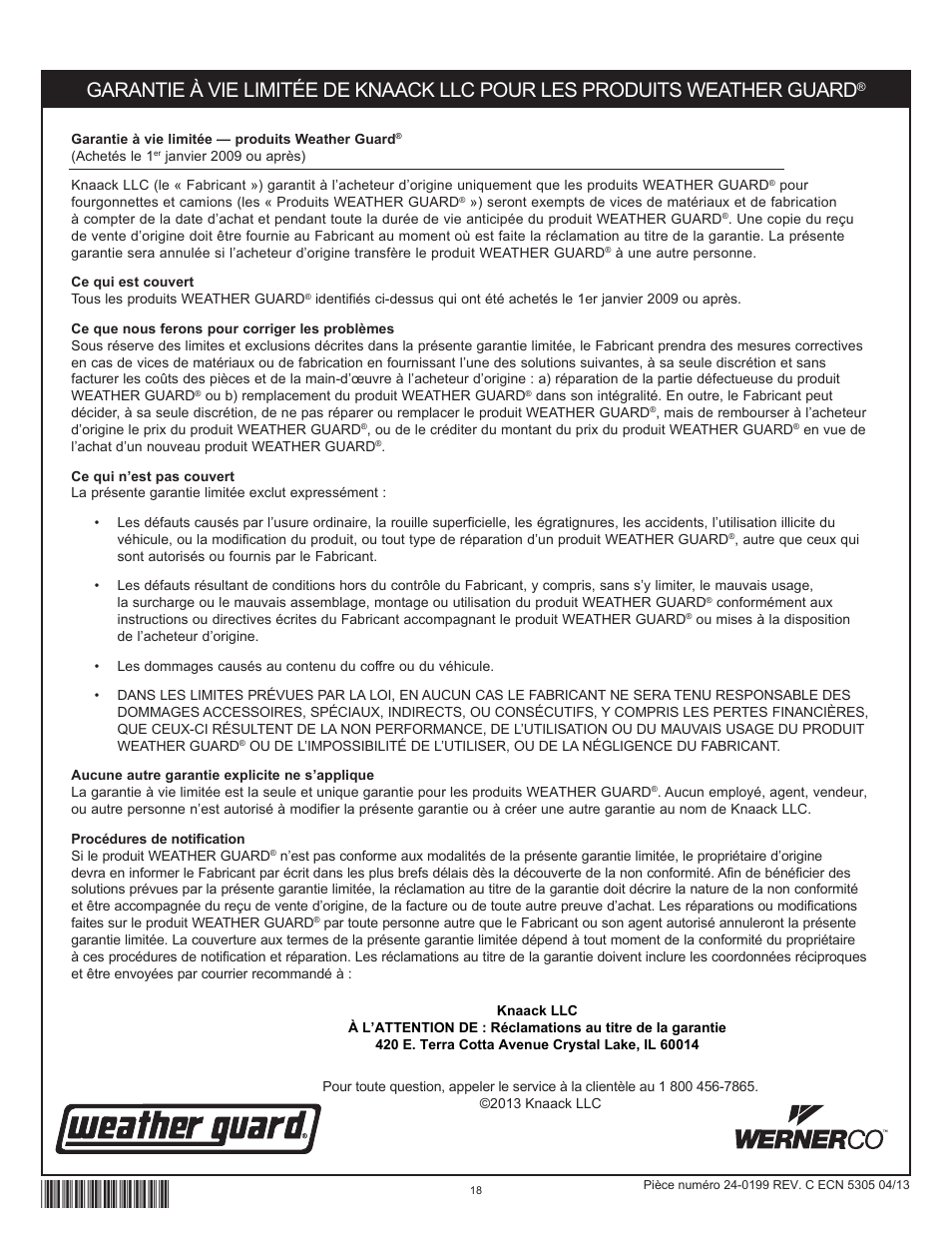 WEATHER GUARD 164-X-01 THRU 186-X-01 User Manual | Page 18 / 18