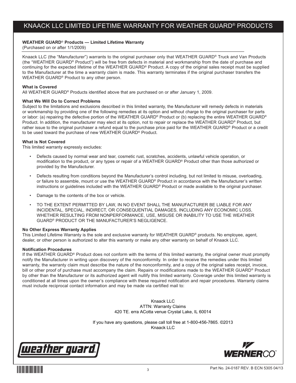 Products | WEATHER GUARD 524-3-02 through 662-0-02 User Manual | Page 3 / 9
