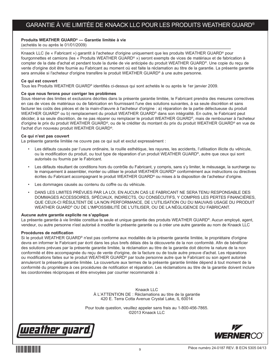 WEATHER GUARD 524-3-02 through 662-0-02 User Manual | Page 9 / 9