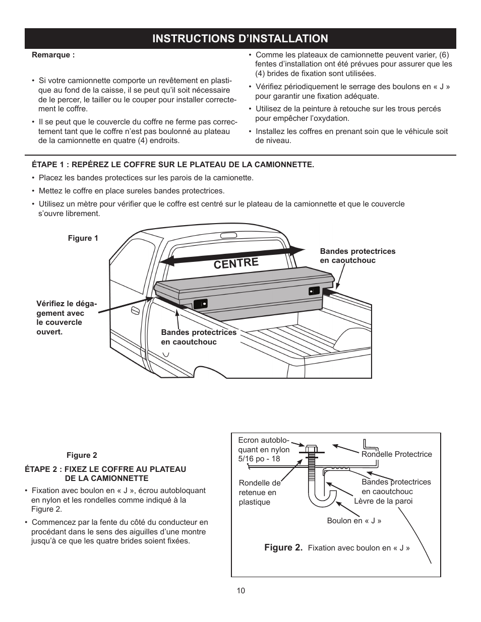 Instructions d’installation, Centre | WEATHER GUARD 143-0-01 User Manual | Page 10 / 12