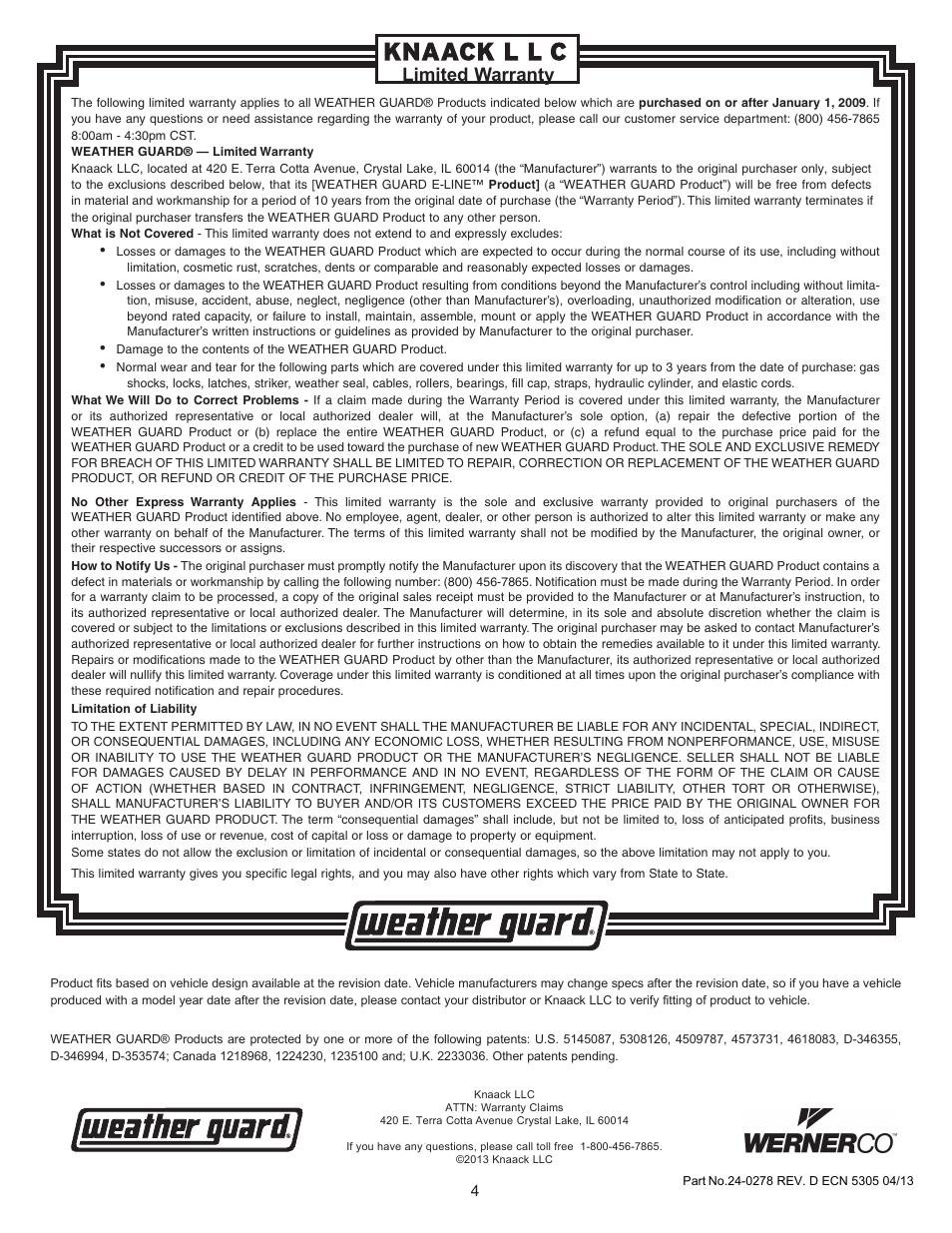 Limited warranty | WEATHER GUARD 143-0-01 User Manual | Page 4 / 12
