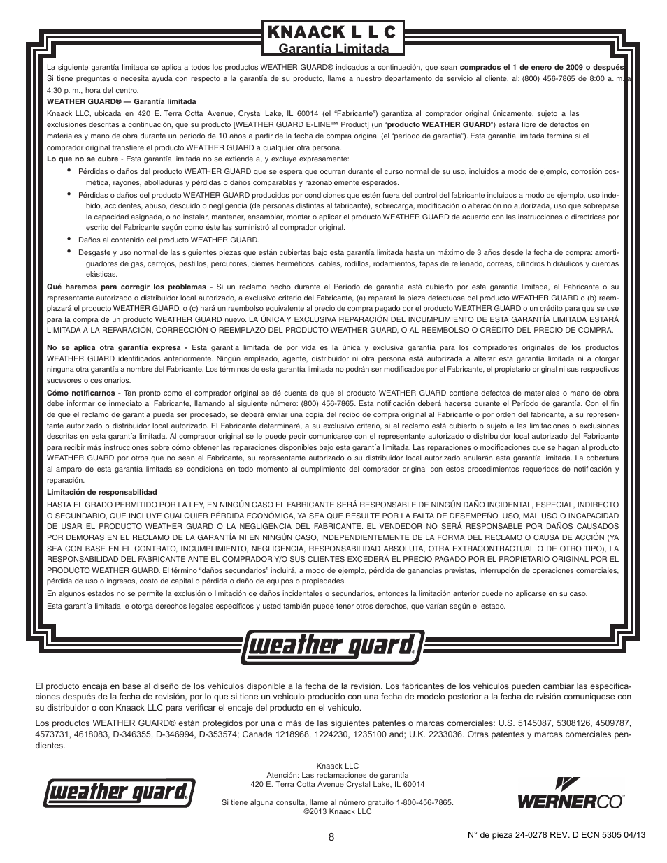 Garantía limitada | WEATHER GUARD 143-0-01 User Manual | Page 8 / 12