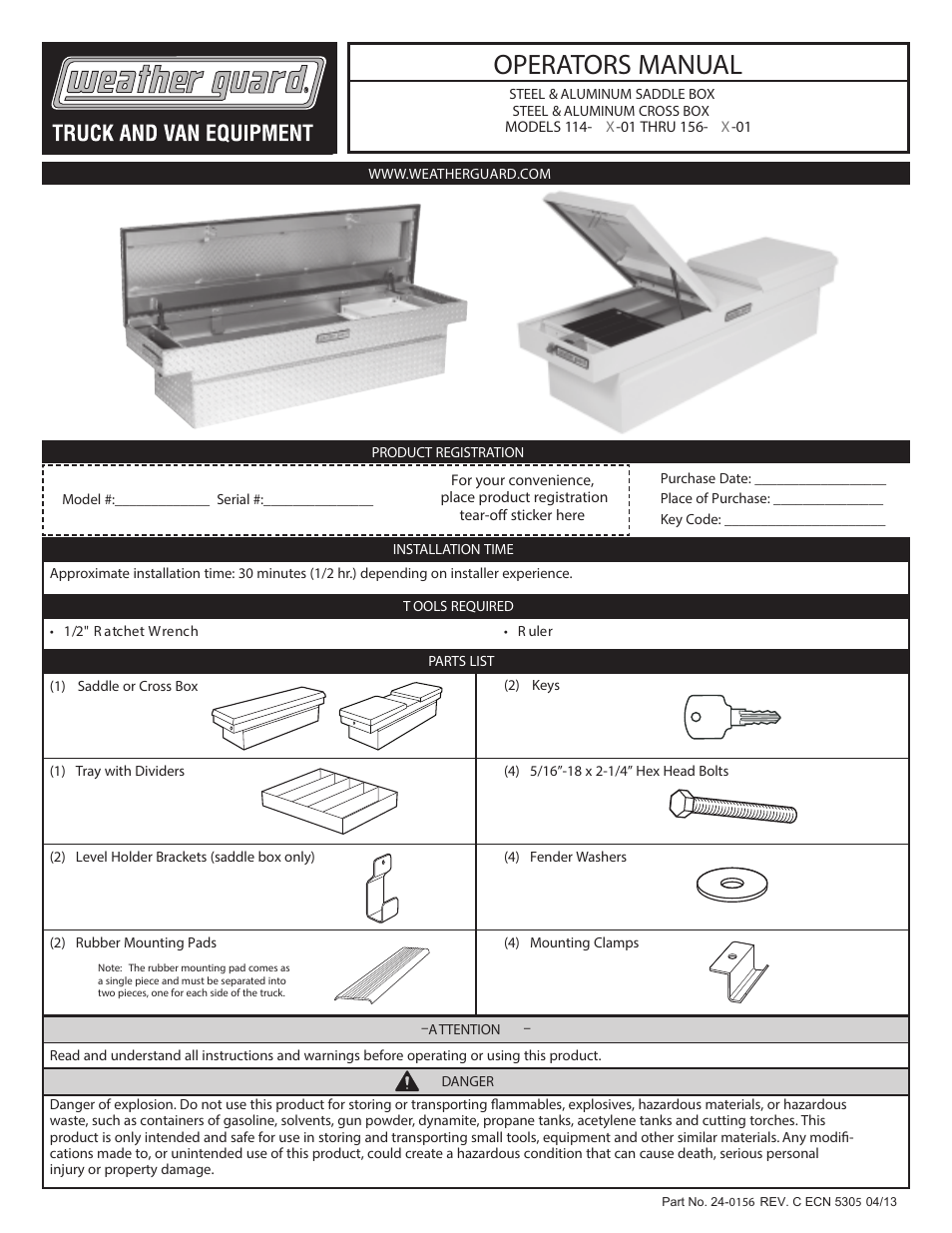 WEATHER GUARD 114-X-01 THRU 156-X-01 User Manual | 4 pages