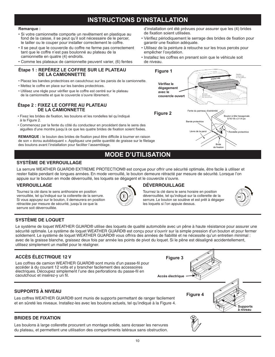 Instructions d’installation, Mode d’utilisation | WEATHER GUARD 121-0-01 User Manual | Page 10 / 12