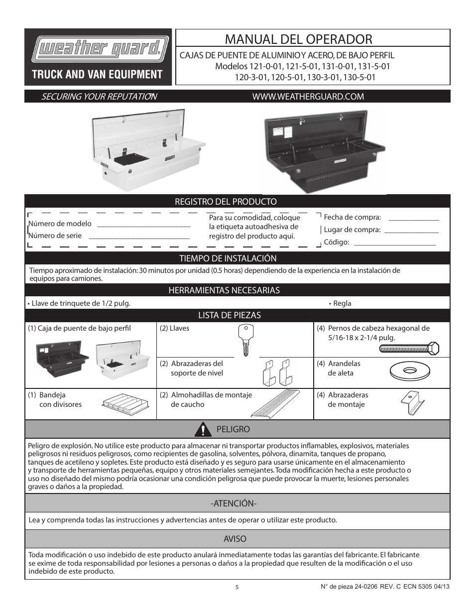 Manual del operador | WEATHER GUARD 121-0-01 User Manual | Page 5 / 12