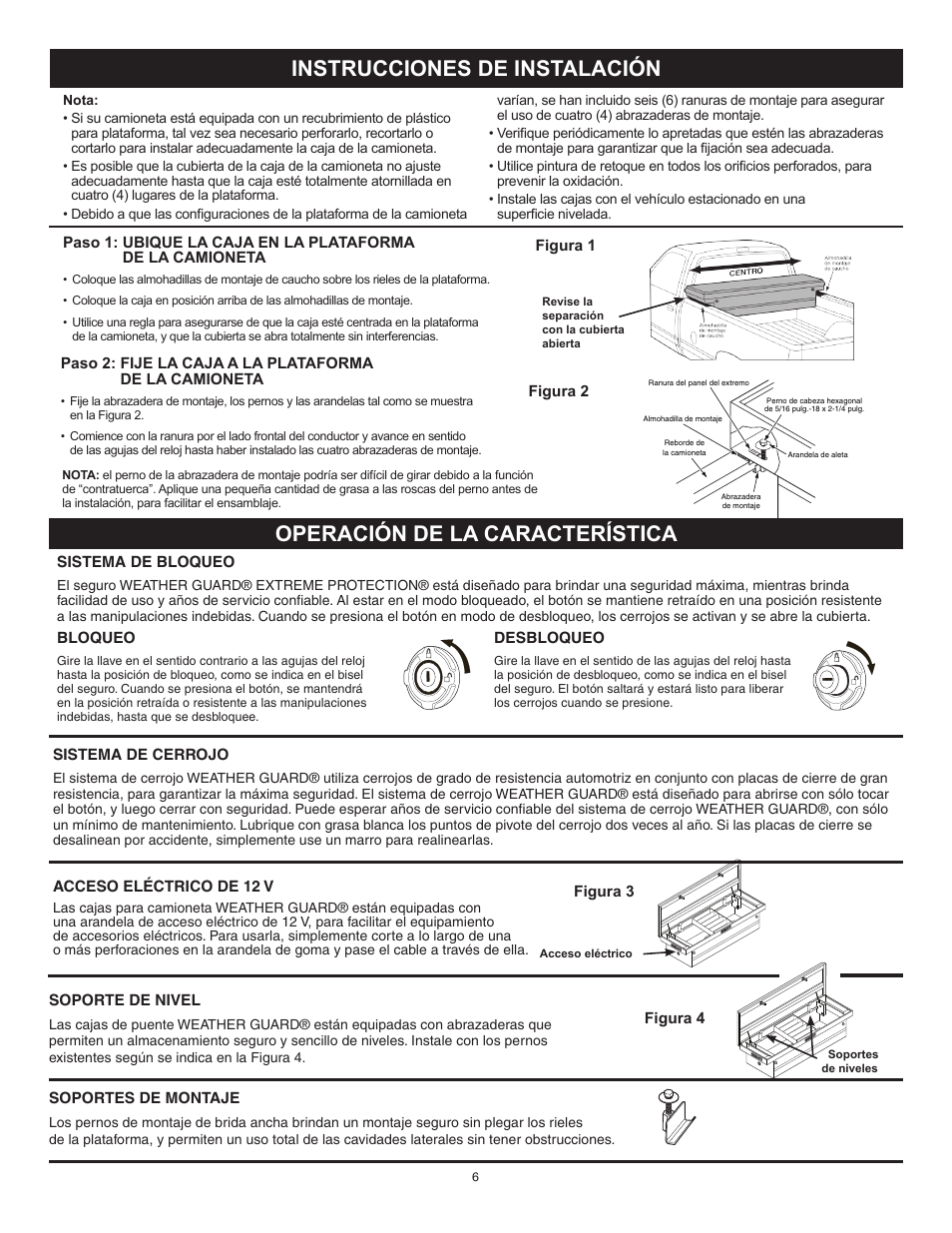 Instrucciones de instalación, Operación de la característica | WEATHER GUARD 121-0-01 User Manual | Page 6 / 12