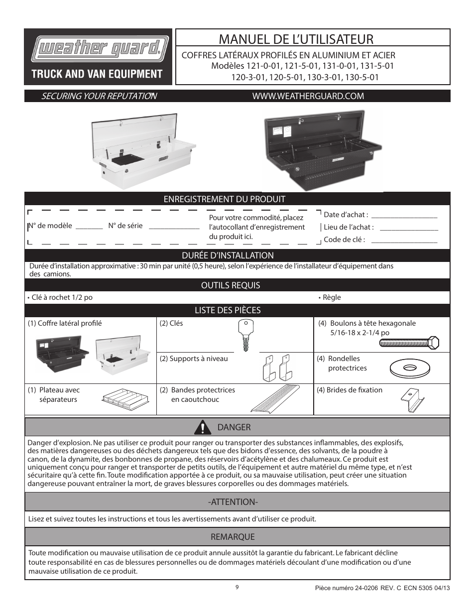 Manuel de l’utilisateur | WEATHER GUARD 121-0-01 User Manual | Page 9 / 12