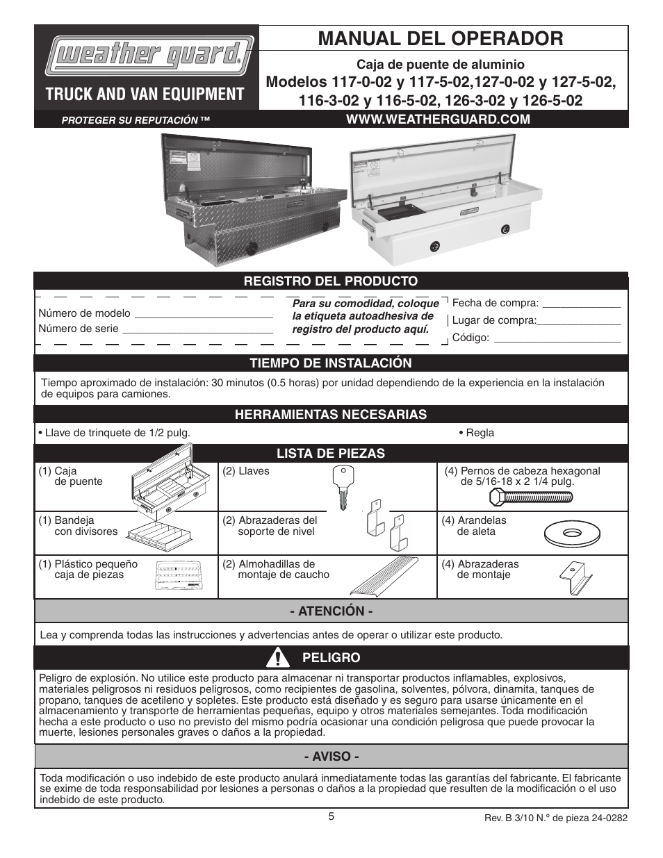 Manual del operador | WEATHER GUARD 117-0-02 User Manual | Page 5 / 12