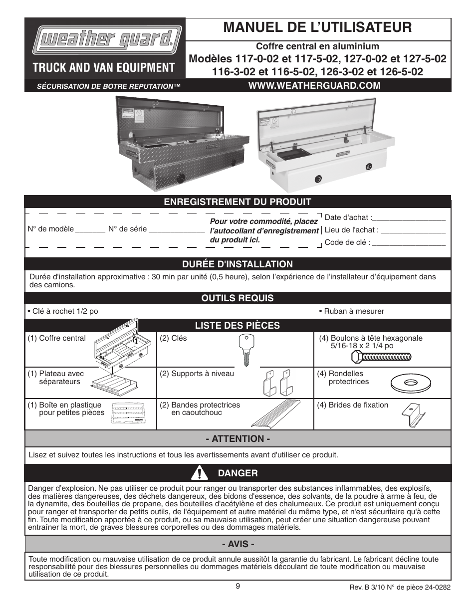 Manuel de l’utilisateur | WEATHER GUARD 117-0-02 User Manual | Page 9 / 12