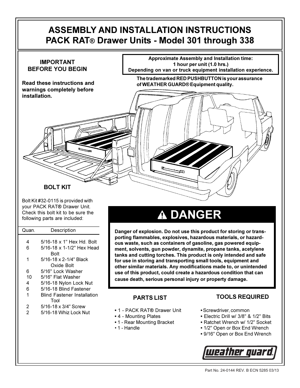 WEATHER GUARD 301 through 338 User Manual | 6 pages