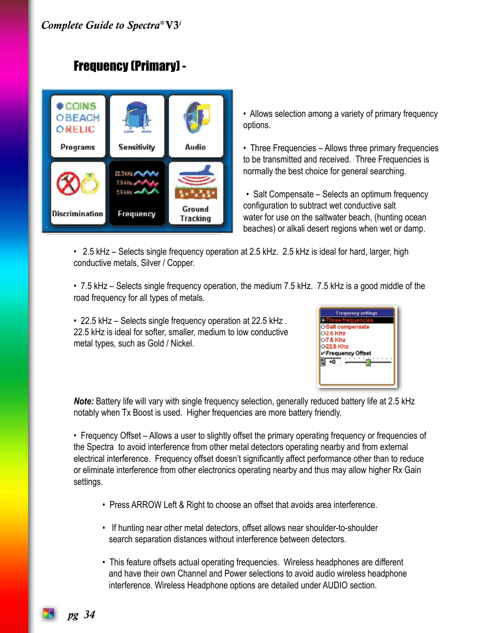 Frequency (primary) | White’s Electronics Spectra V3i User Manual | Page 34 / 64