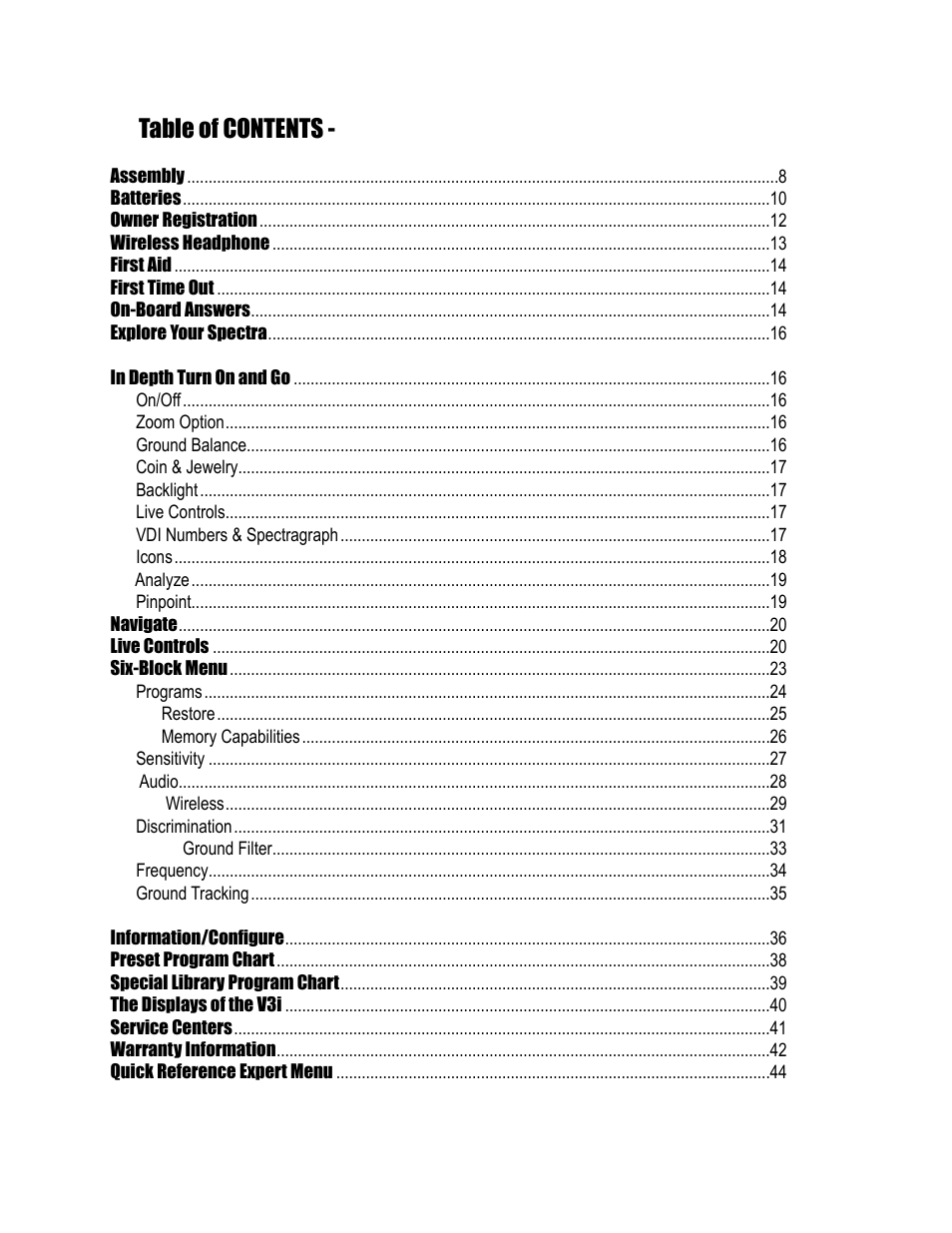 White’s Electronics Spectra V3i User Manual | Page 4 / 64