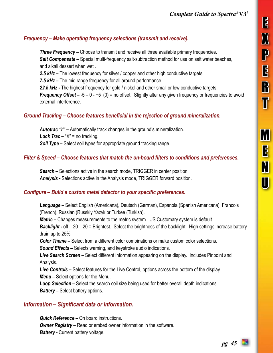 White’s Electronics Spectra V3i User Manual | Page 45 / 64