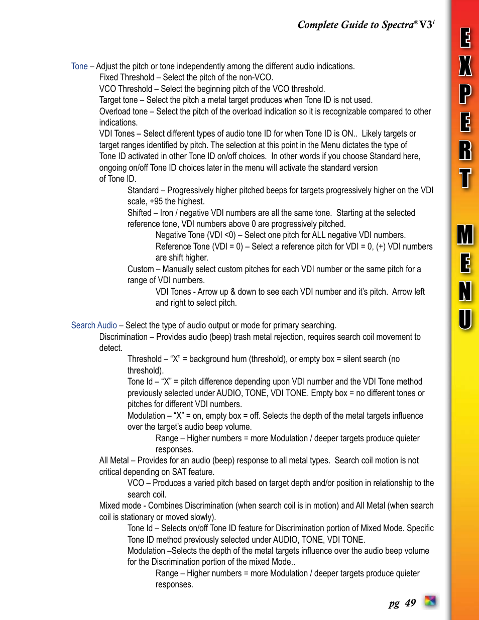 White’s Electronics Spectra V3i User Manual | Page 49 / 64