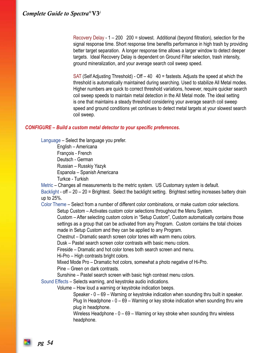 White’s Electronics Spectra V3i User Manual | Page 54 / 64