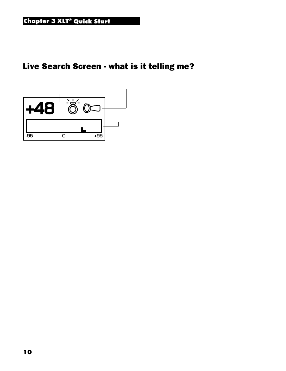 Live search screen - what is it telling me | White’s Electronics Spectrum XLT User Manual | Page 10 / 56