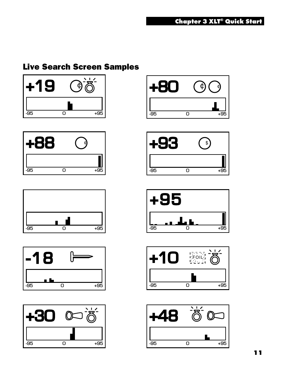 Live search screen samples | White’s Electronics Spectrum XLT User Manual | Page 11 / 56