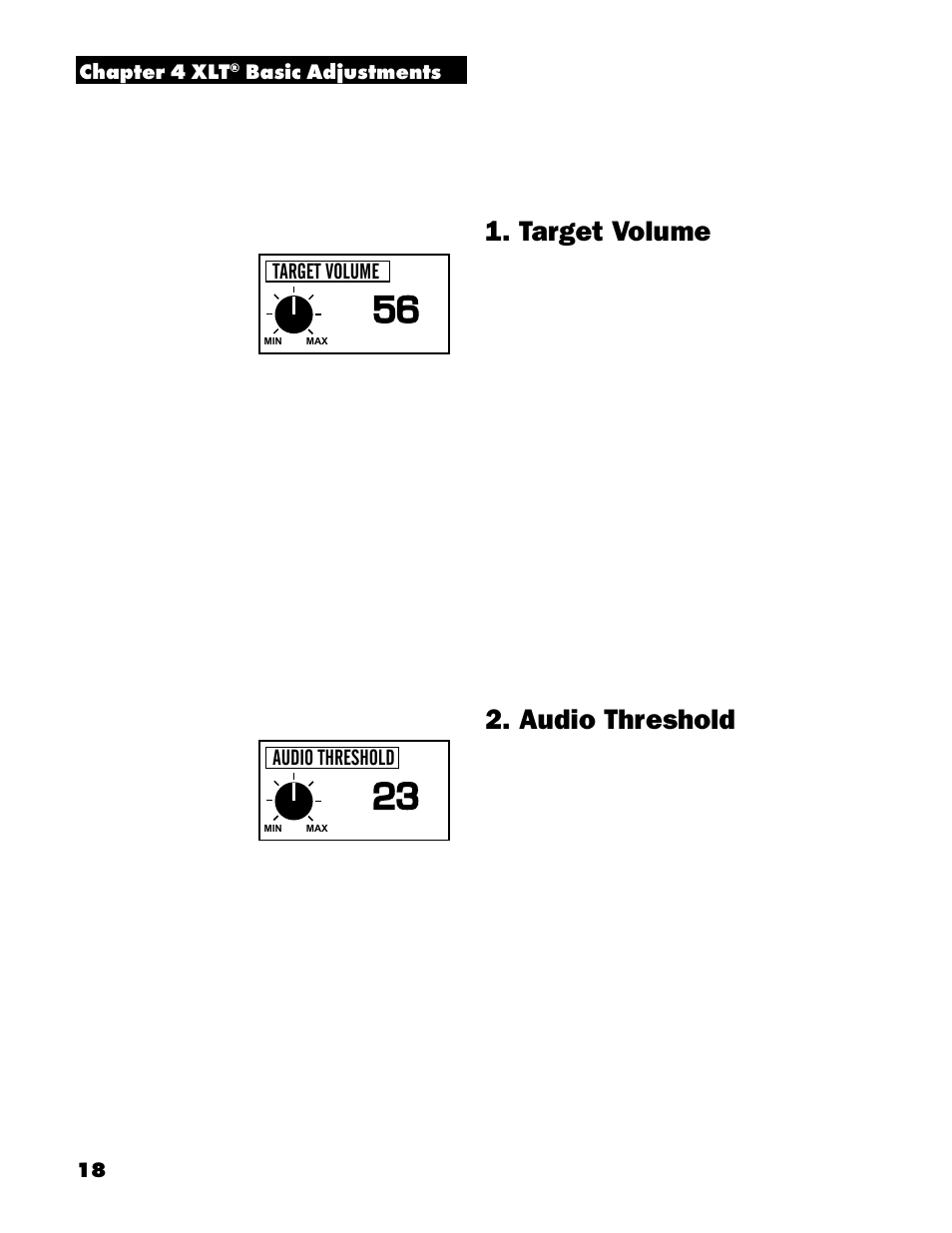 Target volume, Audio threshold | White’s Electronics Spectrum XLT User Manual | Page 18 / 56