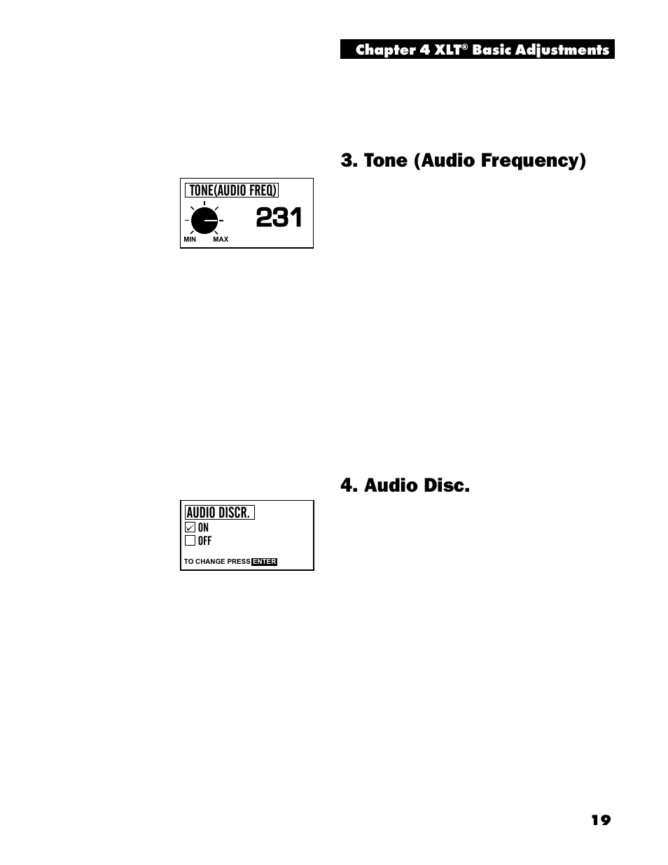 Tone (audio frequency), Audio disc | White’s Electronics Spectrum XLT User Manual | Page 19 / 56
